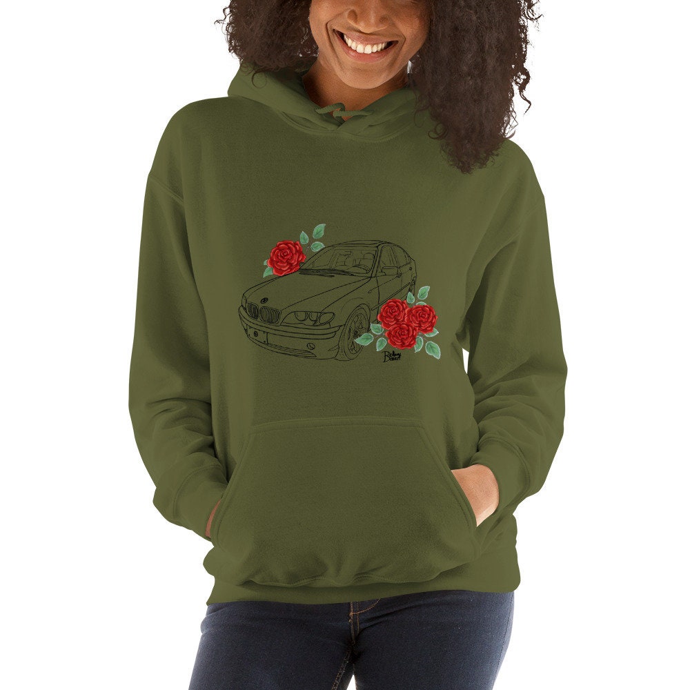 BMW 325i Unisex Hoodie, Red Watercolor Roses Illustration