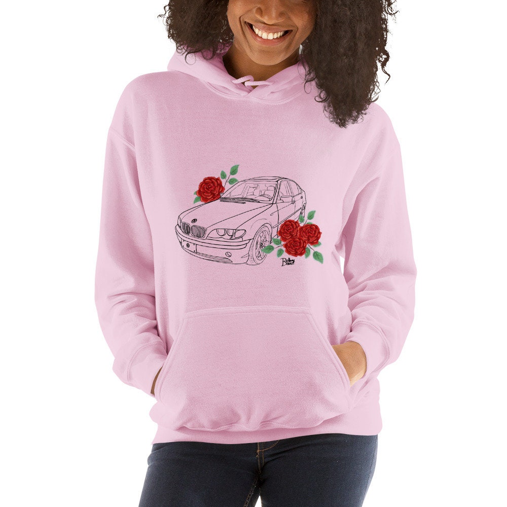 BMW 325i Unisex Hoodie, Red Watercolor Roses Illustration