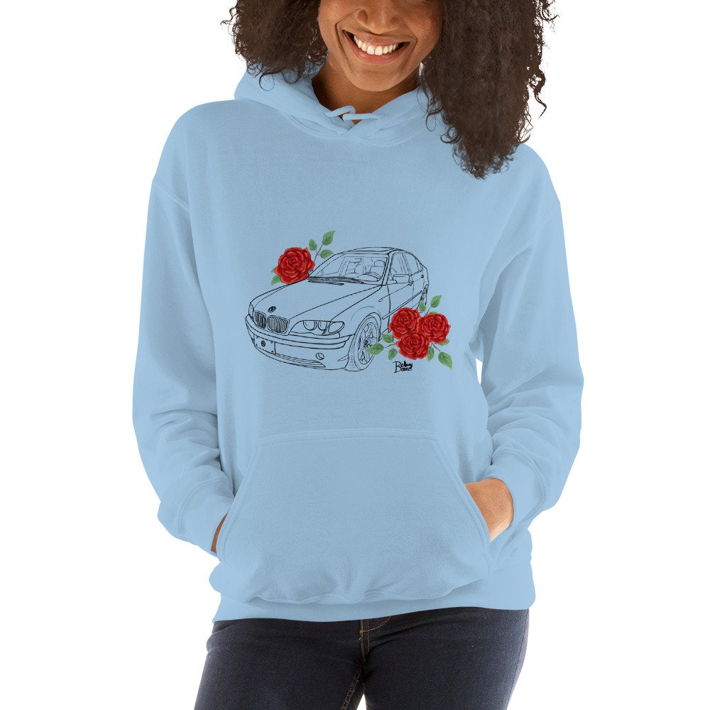 BMW 325i Unisex Hoodie, Red Watercolor Roses Illustration