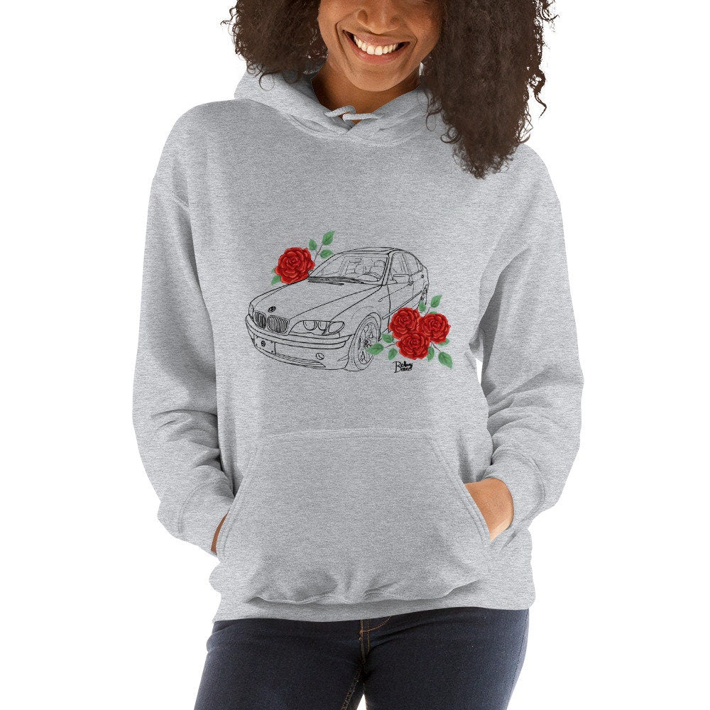 BMW 325i Unisex Hoodie, Red Watercolor Roses Illustration