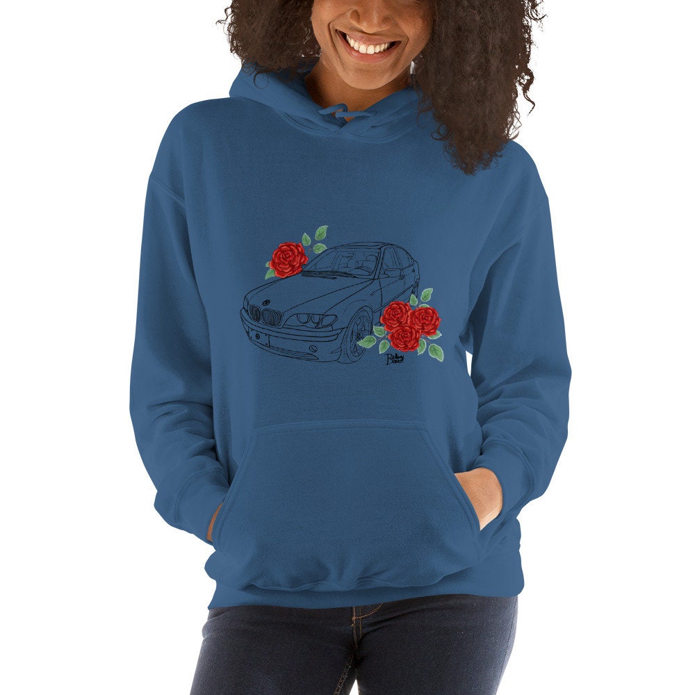 BMW 325i Unisex Hoodie, Red Watercolor Roses Illustration