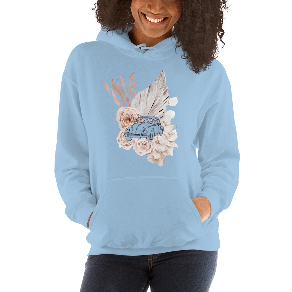 Boho Beetle Car Hoodie, Light Colors, White/Pink/Light Blue/Grey Women's Hoodie, Gift For Her