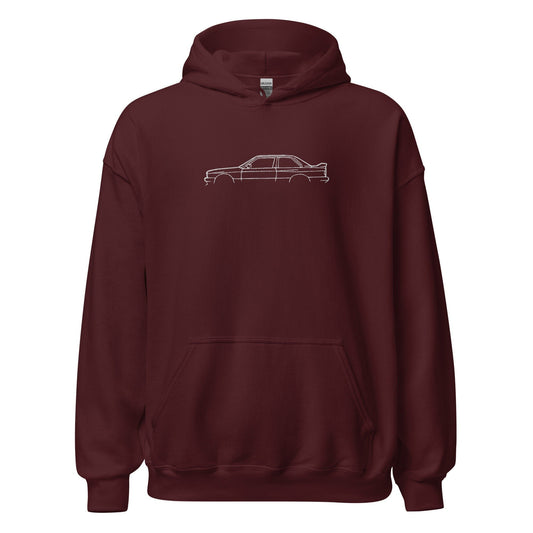 Embroidered BMW E30 M3 Car Silhouette Unisex Hoodie, Gift Idea