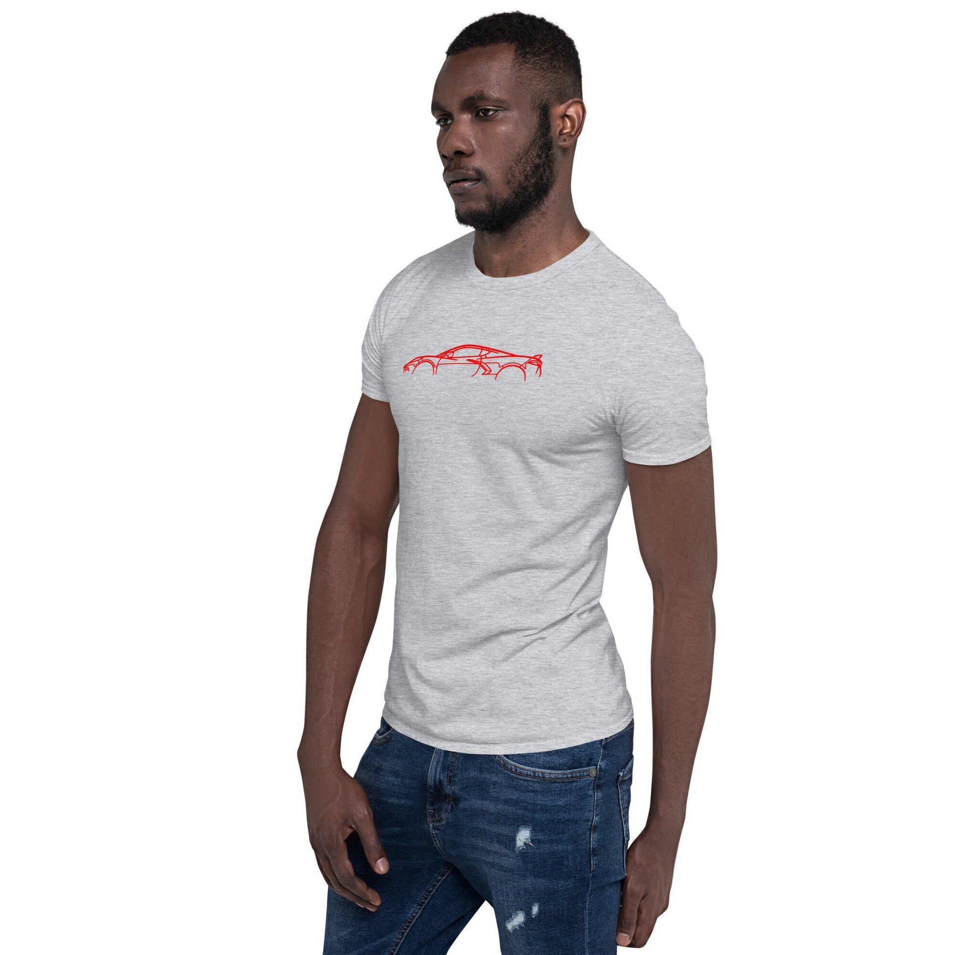 Corvette Silhouette C8 Car Outline Short-Sleeve Unisex T-Shirt, Gift Idea