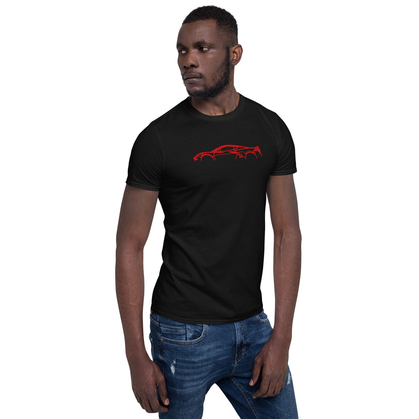 Corvette Silhouette C8 Car Outline Short-Sleeve Unisex T-Shirt, Gift Idea