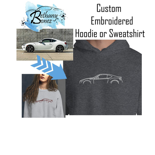 Custom Embroidered Car Silhouette Hoodie, Embroidered Sweatshirt, Custom Car Shirt, Crew Neck, Car Sweater, Perfect Gift for Him or Her