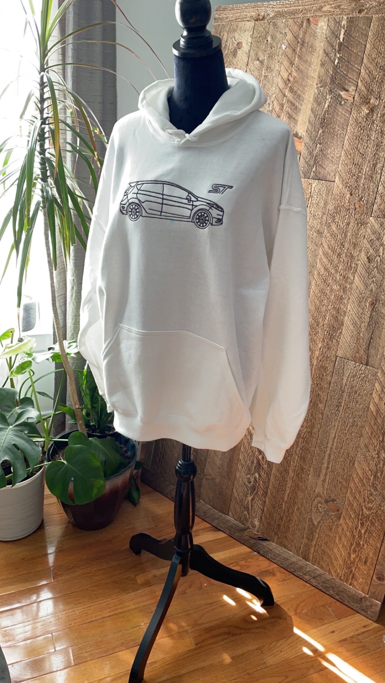 Ford Fiesta ST Embroidered Silhouette Unisex Hoodie, Car Hoodie, Gift Idea