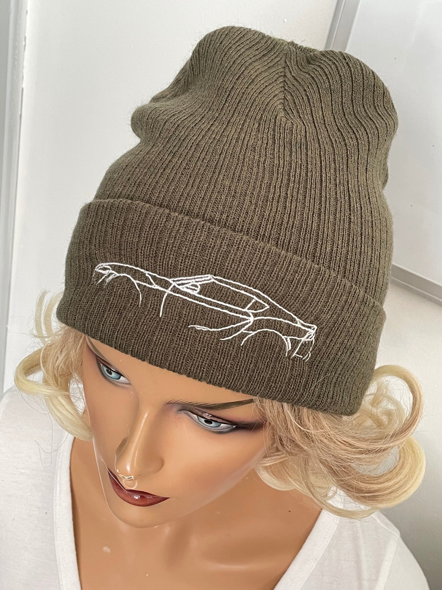 Customizable Embroidered Car Silhouette Ribbed knit beanie